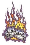 dice with purple orange flames