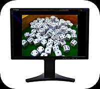 black monitor with white dice black monitor with white dice